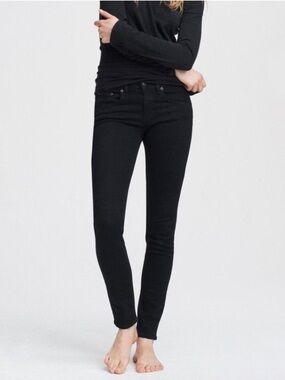 Rag & Bone Mid Rise Skinny Jean Coal Black Denim Pants Sz 26